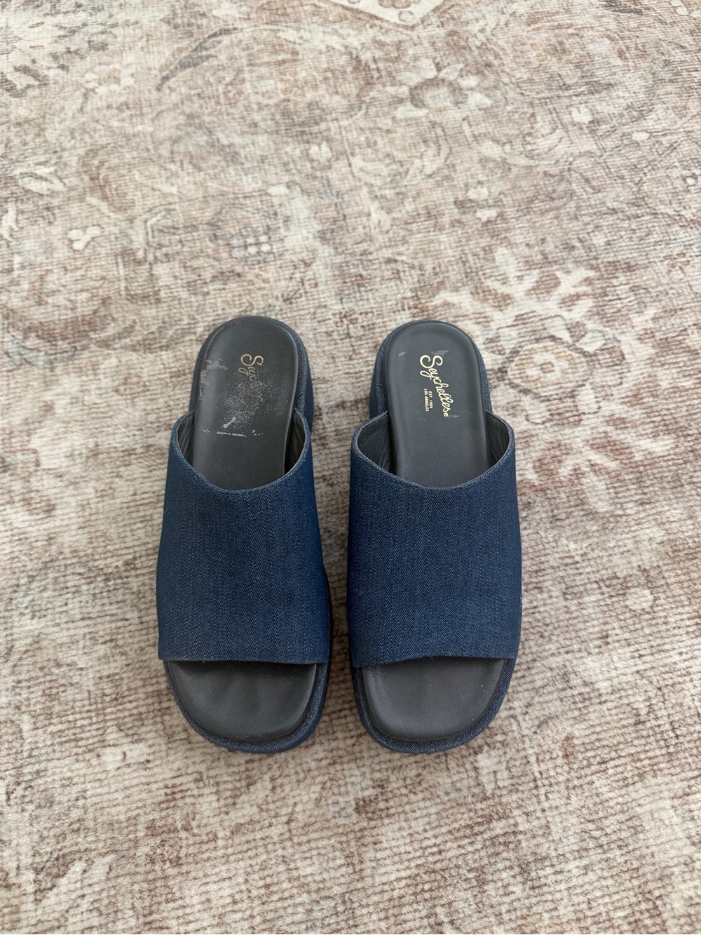 Seychelles Dark Blue Denim Slide Sandals